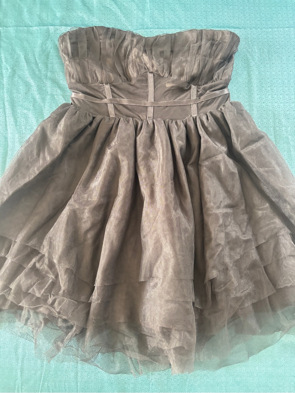 Strapless Layered Tulle Party Dress in Black